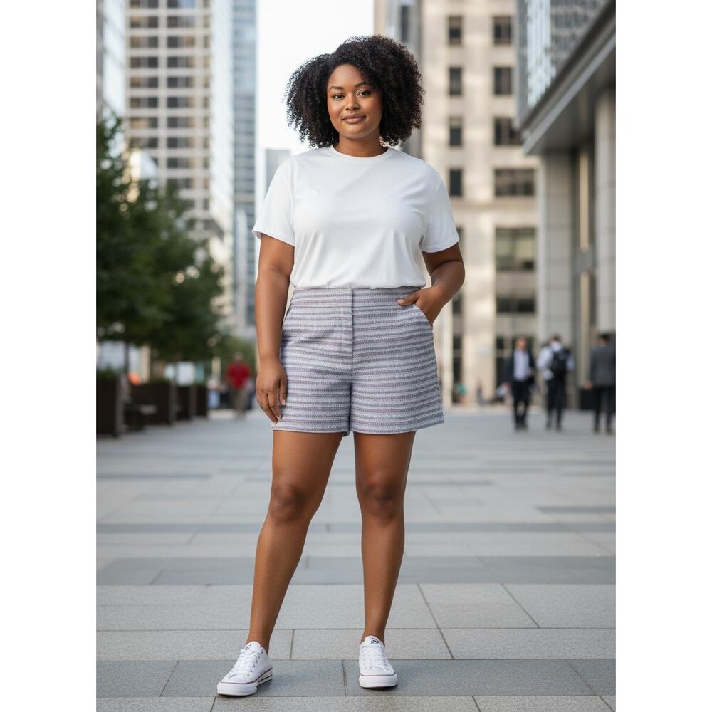 LOFT Riviera Tweed Shorts White Pink Metallic Size 10